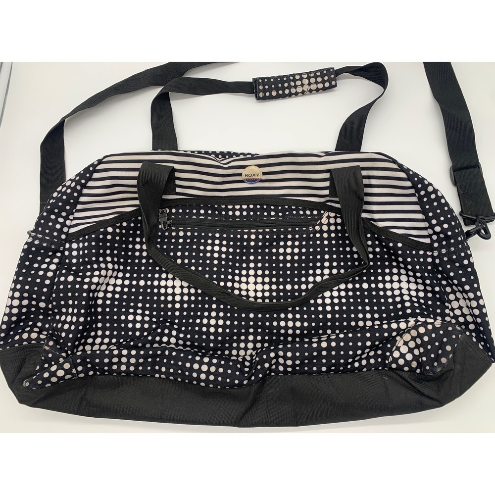 Roxy Duffel Bag Womens Black White Polka Dot Striped Polyester Travel ERJBL03076